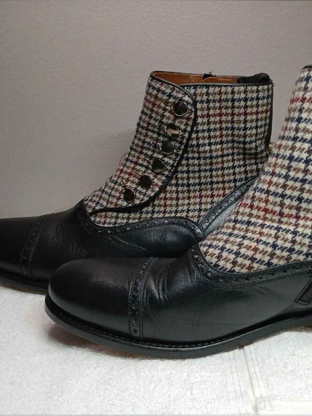 Taft Black Leather & Houndstooth Ankle Boots